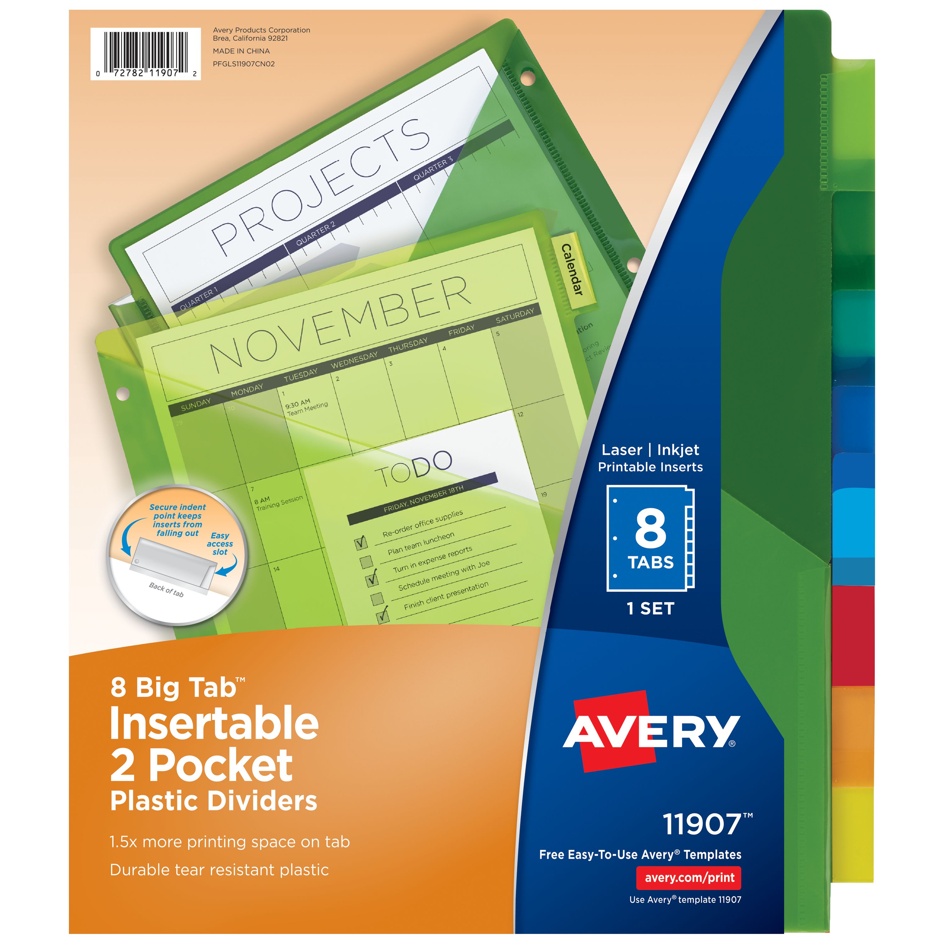 AveryÂ® 8-Tab Plastic Binder Dividers, Big Tabâ